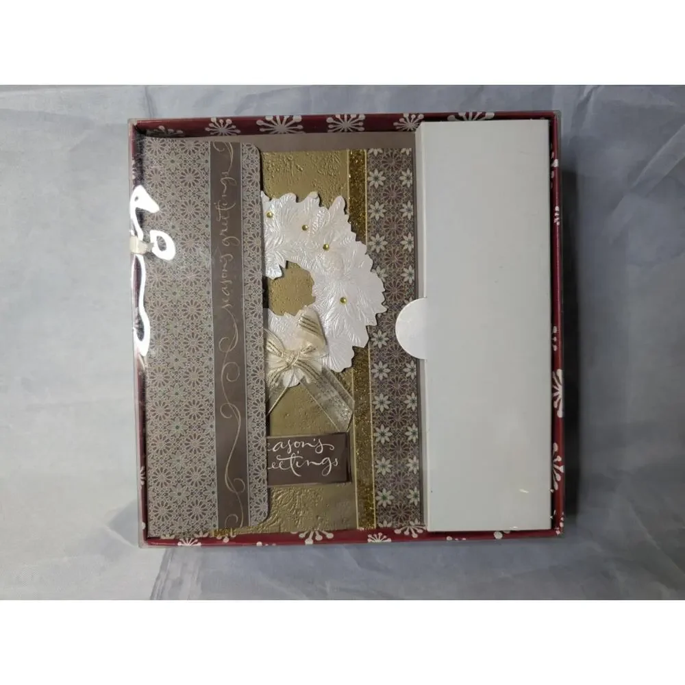 12 Elegant White Wreath Gold Embossed Hallmark Season Greetings Christmas Cards